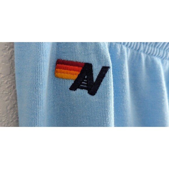 Aviator Nation Smiley Sweatpants Women's Size Medium Sky Blue Drawstring Joggers - Picture 2 of 8